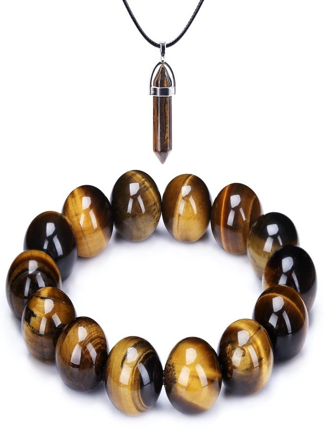 GRMIKBU Handmade Protection Bracelet for Men and Women - 14 mm Adjustable Tiger Eye Bracelet- Chakra Stone Beads Bracelet Bring Luck,Prosperity and Happiness - Image 1